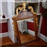 D25. Federal style gilt mirror with shell inlay. Needs repair. 47”h x 21”w - $295 